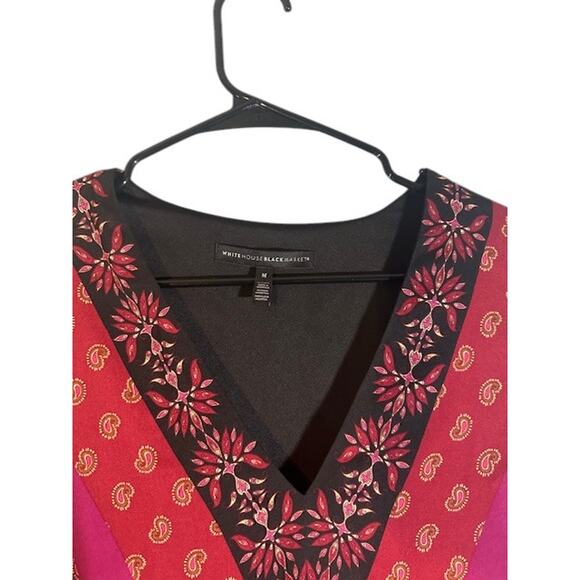 WHBM Bohemian V-Neck Floral Wide Sleeves Blouse Top Red Multi-Color Boho Women M - Picture 5 of 9